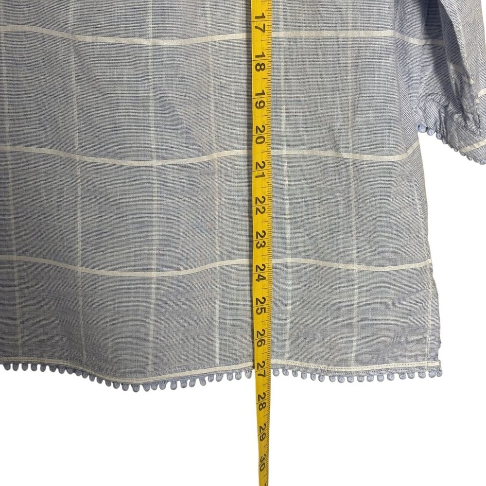 Christopher & Banks Blue Plaid 3/4 Sleeve Tunic Top W/Lace Detail Size L - Picture 9 of 13